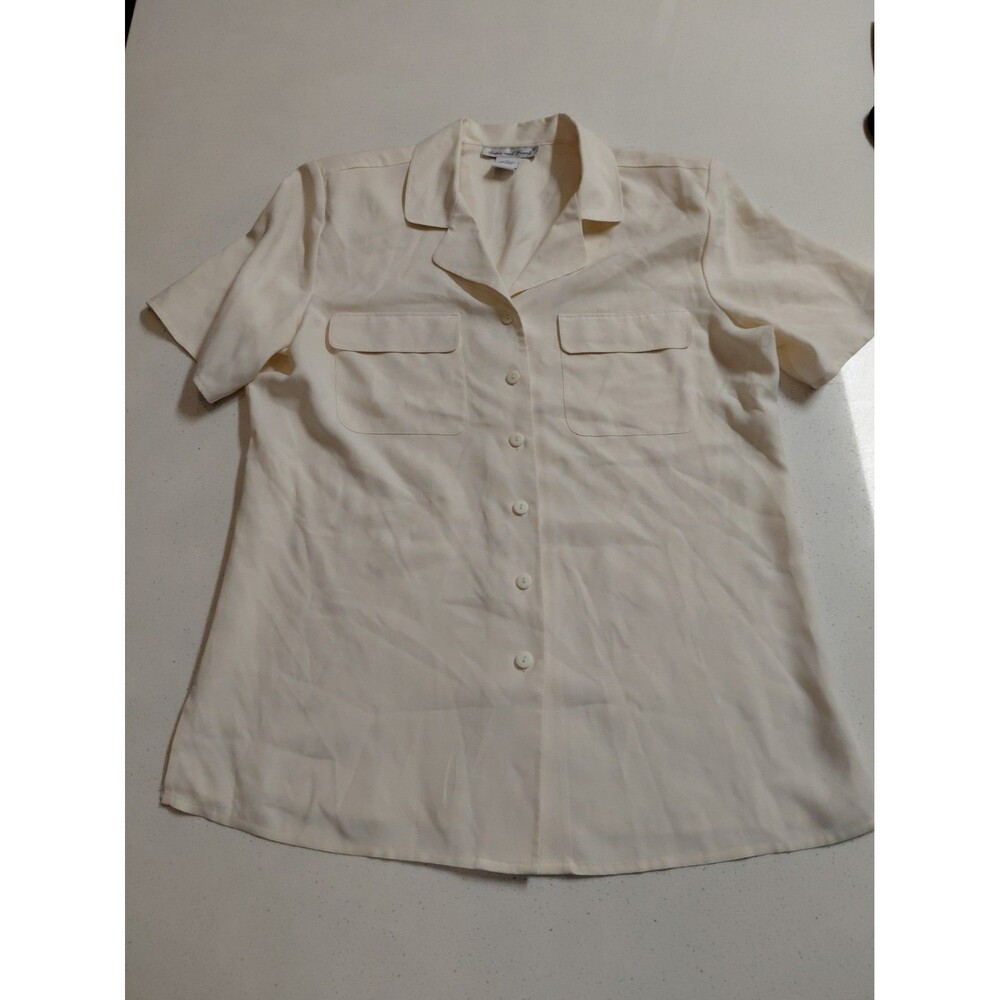Anna and Frank Women's Ivory Silk Button Blouse Short Sleeve Medium Vintage